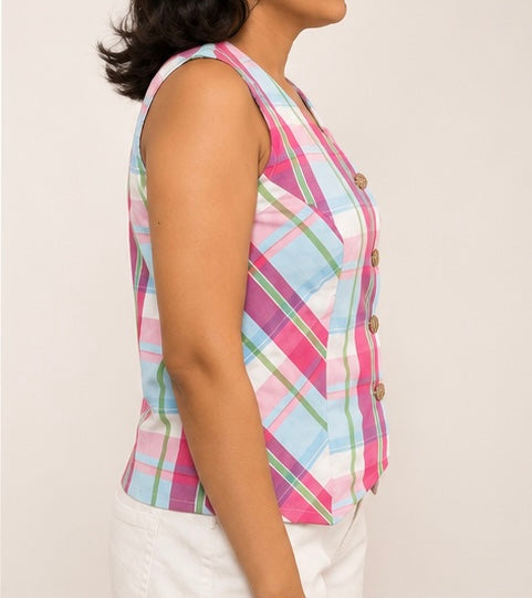 Pastel Plaid Sleeveless Vest