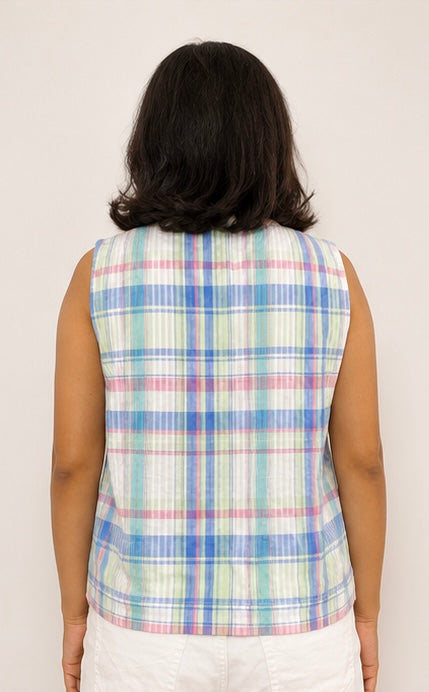 Pastel Plaid Frog Closure Vest