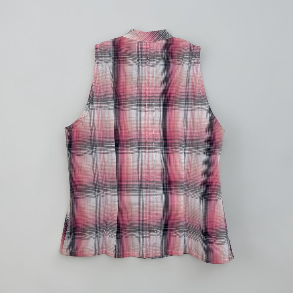 Pink Plaid Sleeveless Mandarin Collar Top