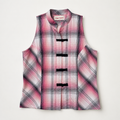 Pink Plaid Sleeveless Mandarin Collar Top