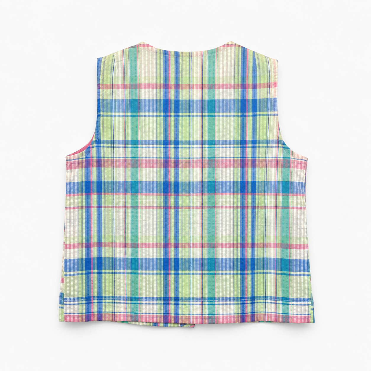 Pastel Plaid Frog Closure Vest